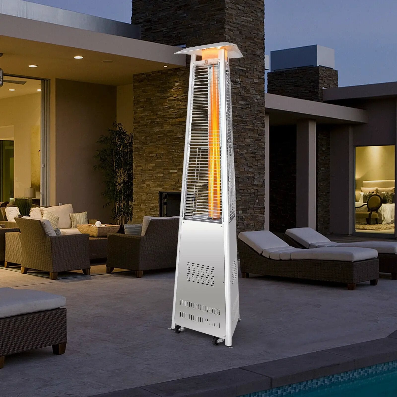42 000 BTU Stainless Steel Pyramid Patio Heater With Wheels by DirectDeals