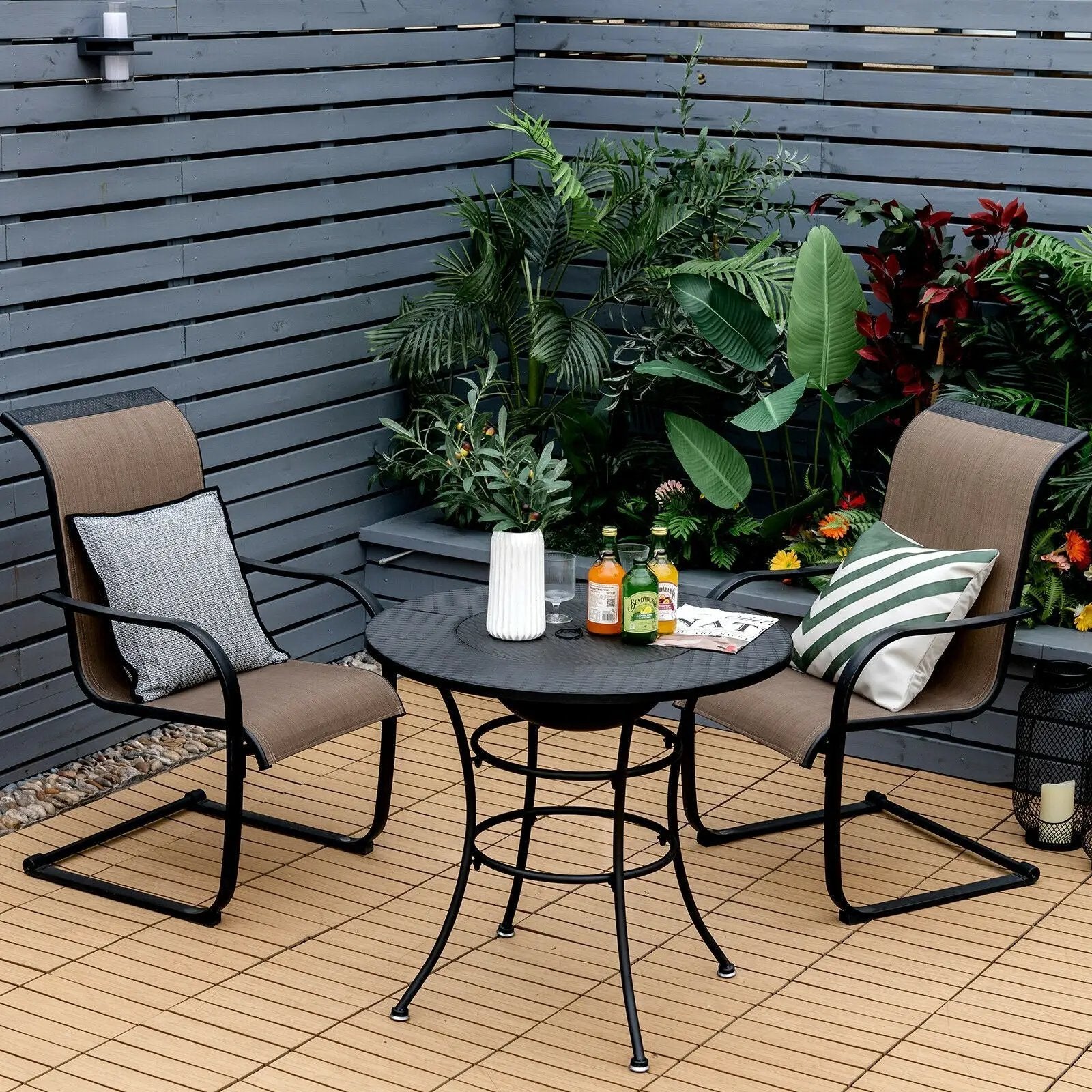 31.5 Inch Patio Fire Pit Dining Table With Cooking BBQ Grate by DirectDeals