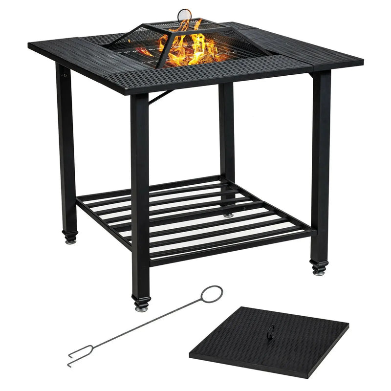 31 Inch Outdoor Fire Pit Dining Table with Cooking BBQ Grate by DirectDeals