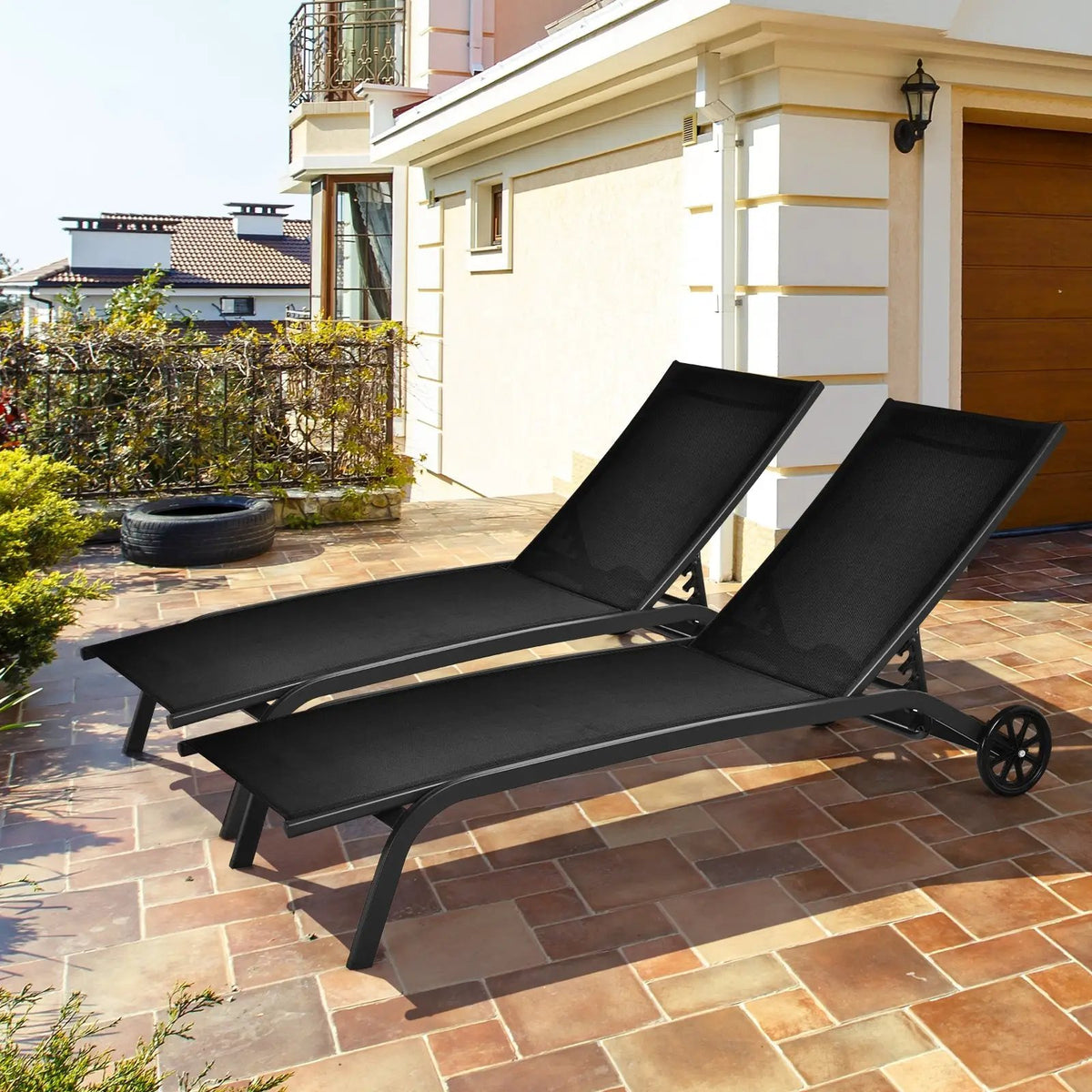 6-Poisition Adjustable Outdoor Chaise Recliner with Wheels, photo 6 of 10