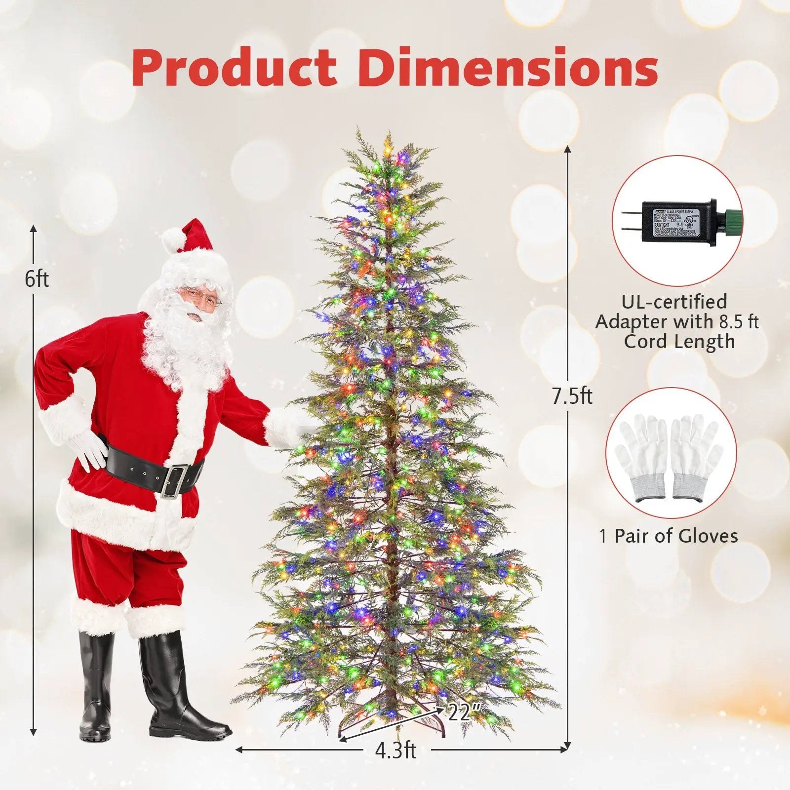 7.5 Feet Artificial Christmas Tree with Branch Tips and Colorful LED Lights by DirectDeals