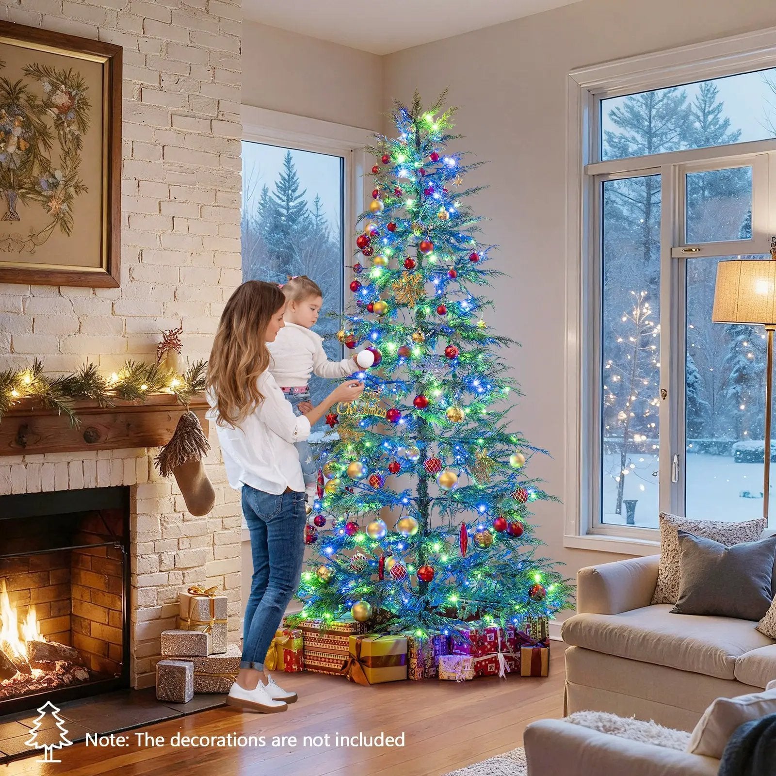7.5 Feet Artificial Christmas Tree with Branch Tips and Colorful LED Lights by DirectDeals