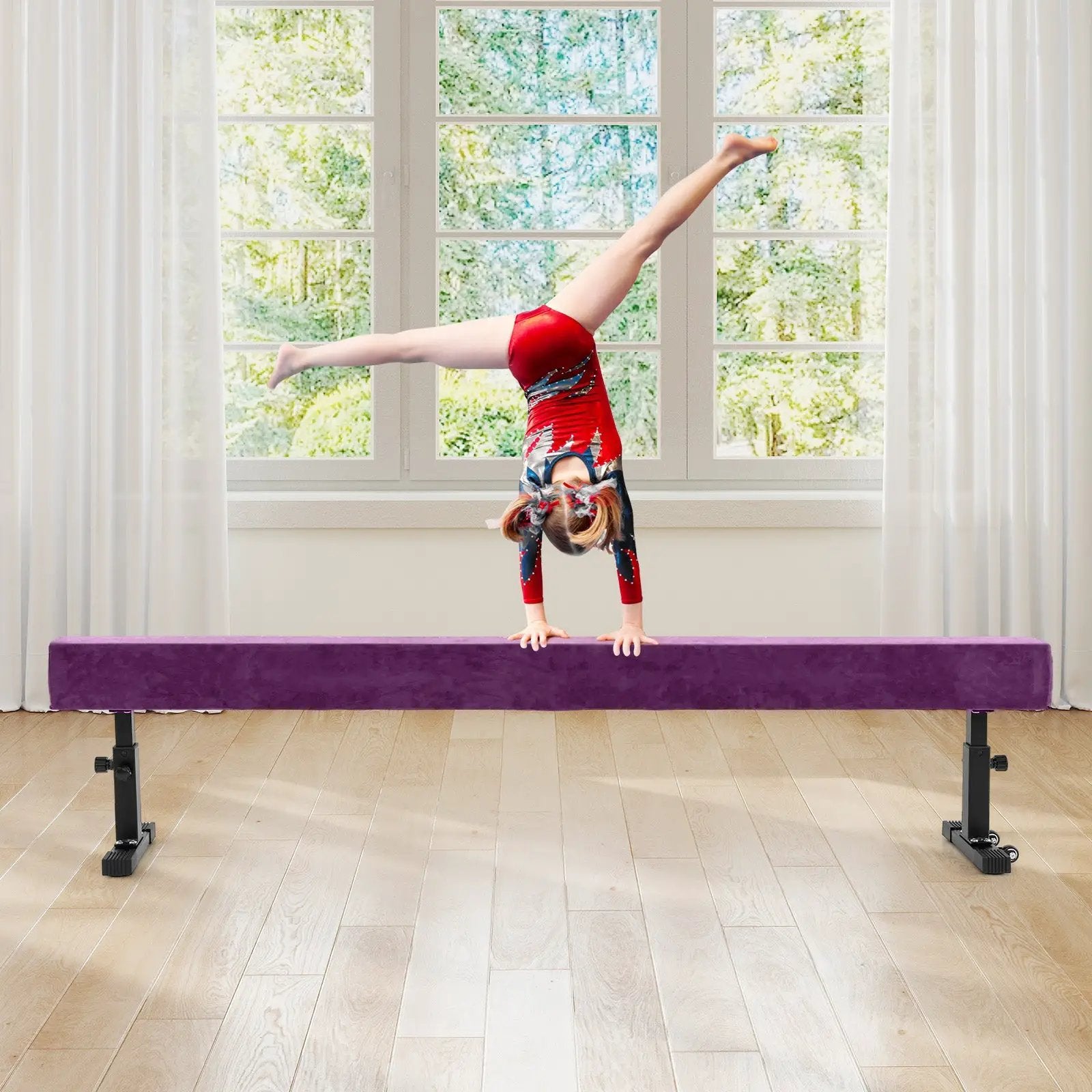 7.5 Feet High and Low Gymnastics Beam with 3 Heights-Purple by DirectDeals