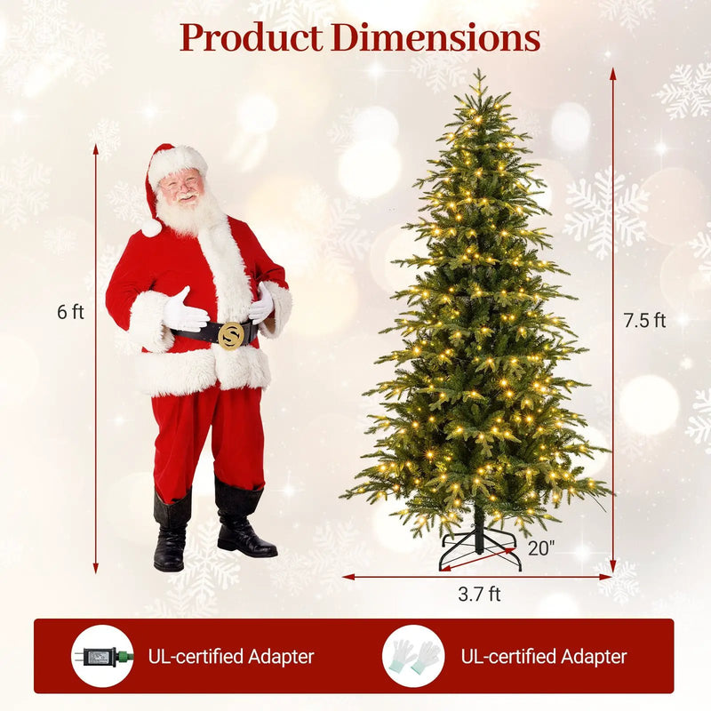 7.5 Feet Pre-Lit Artificial Christmas Tree Hinged Xmas Tree with LED Lights by DirectDeals