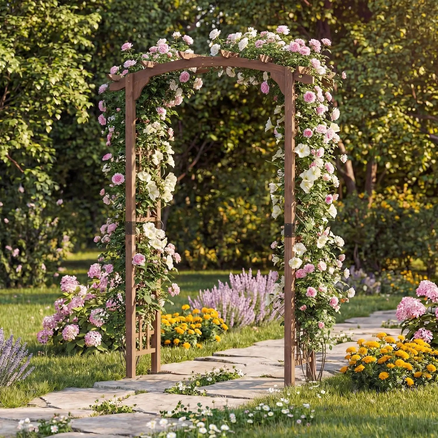7.5 Ft Garden Arch Wooden Arbor Outdoor Wood Trellis for Climbing Plants by DirectDeals