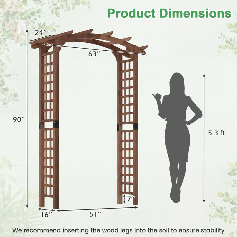 7.5 Ft Garden Arch Wooden Arbor Outdoor Wood Trellis for Climbing Plants by DirectDeals