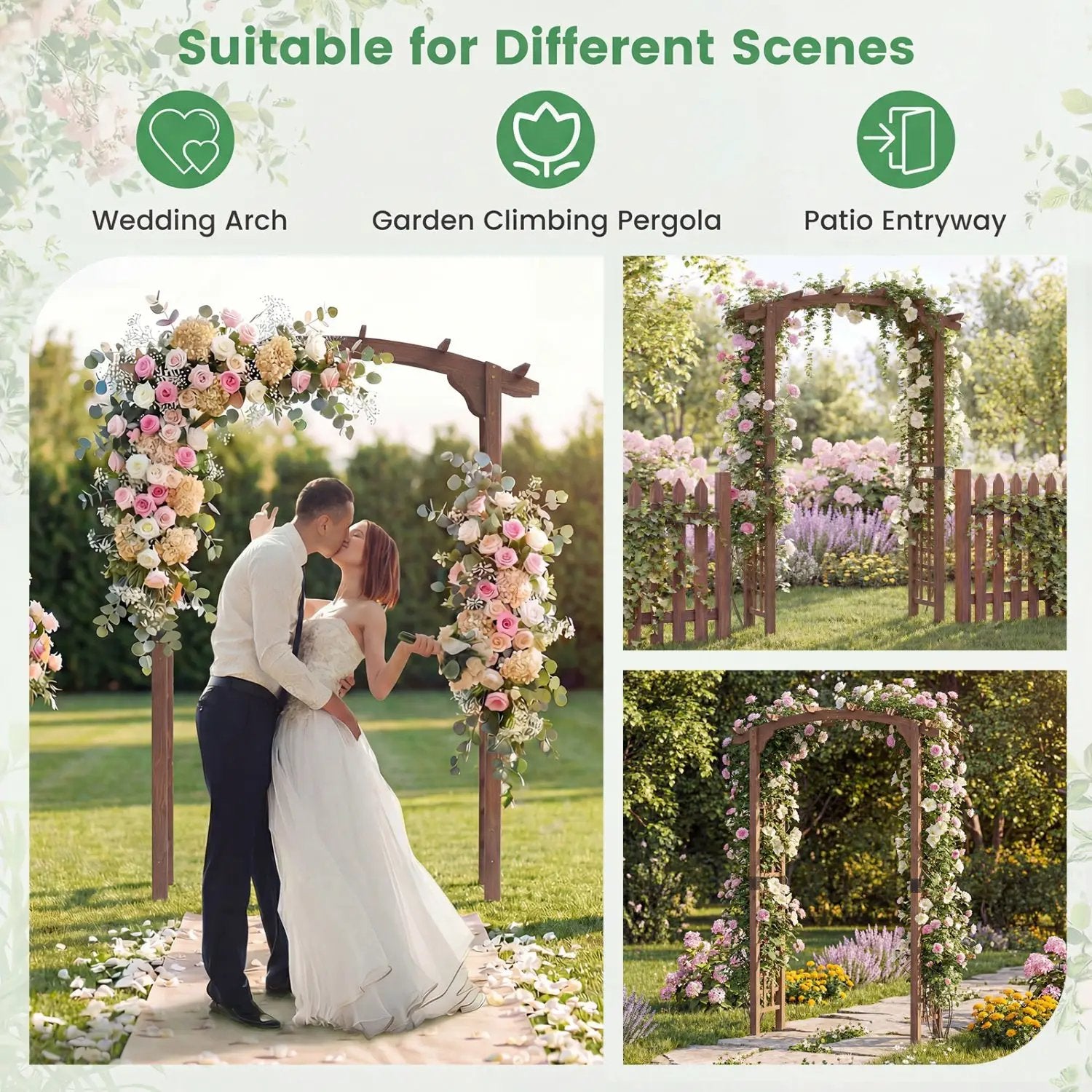 7.5 Ft Garden Arch Wooden Arbor Outdoor Wood Trellis for Climbing Plants by DirectDeals