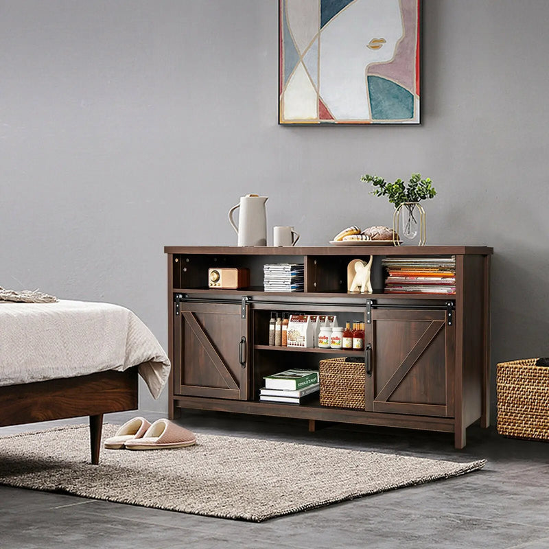 59 Inch Sliding Barn Door TV Stand with Adjustable Shelves for TVs up to 65 Inch by DirectDeals