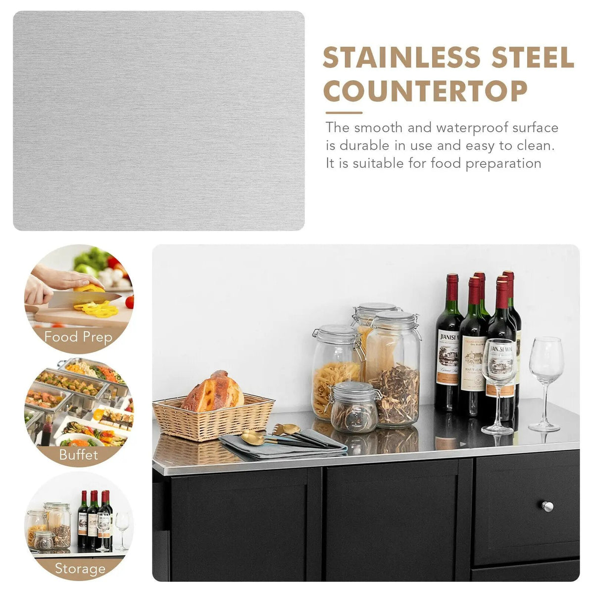 Kitchen Island 2-Door Storage Cabinet with Drawers and Stainless Steel Top, photo 21 of 24