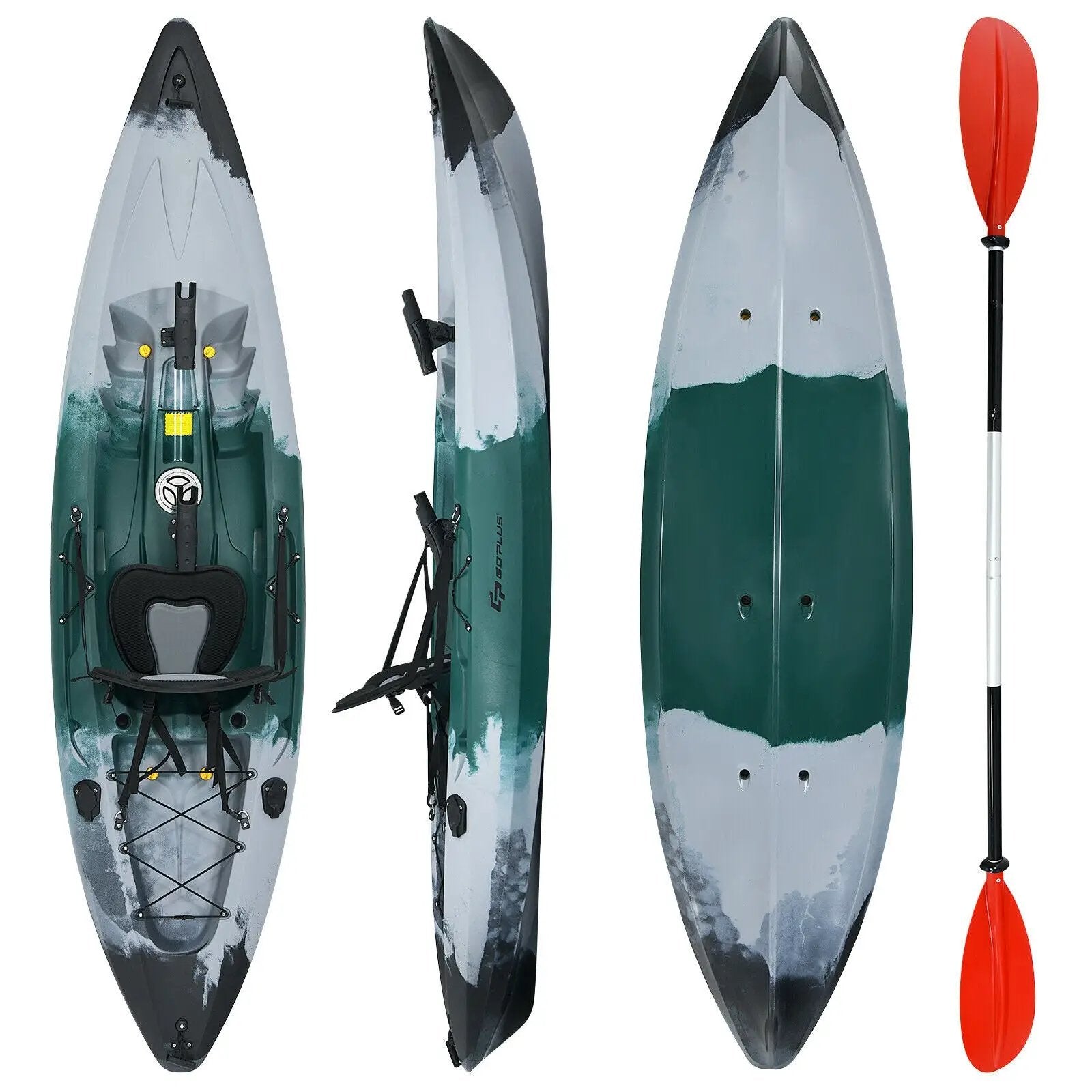 Sit-on-Top Fishing Kayak Boat With Fishing Rod Holders and Paddle-Gray by DirectDeals