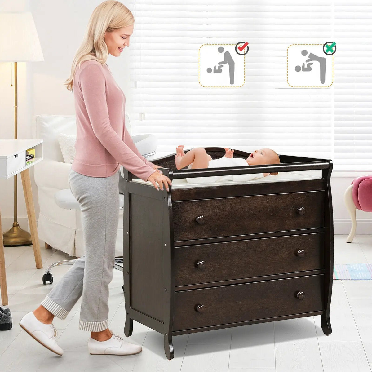 Baby Changing Table Infant Diaper with 3 Drawers and Safety Belt, photo 2 of 10