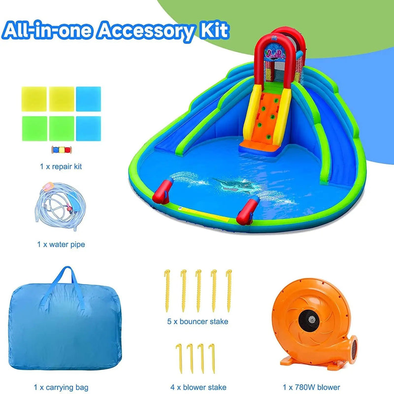 Inflatable Water Park Waterslide for Kids Backyard with 780W Air Blower by DirectDeals