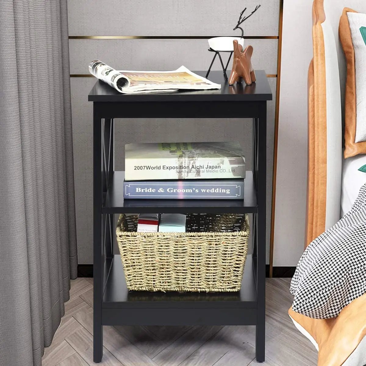 3-Tier X-Design Nightstands with Storage Shelves for Living Room Bedroom, photo 18 of 31