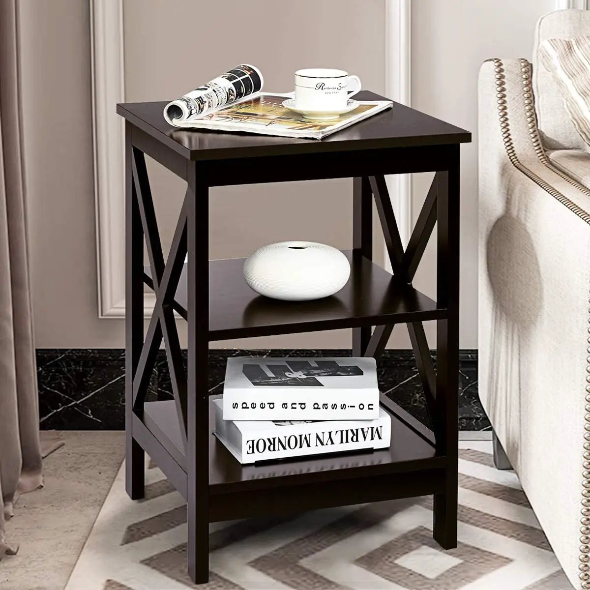 3-Tier X-Design Nightstands with Storage Shelves for Living Room Bedroom, photo 5 of 31