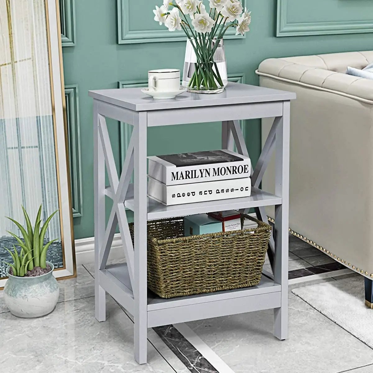 3-Tier X-Design Nightstands with Storage Shelves for Living Room Bedroom by DirectDeals