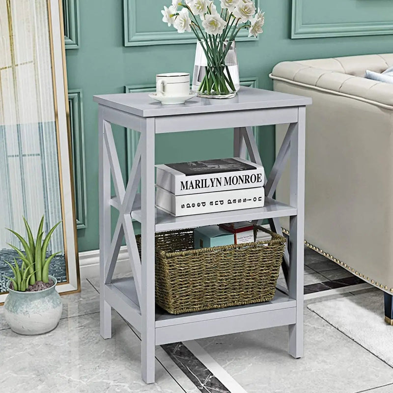 3-Tier X-Design Nightstands with Storage Shelves for Living Room Bedroom by DirectDeals