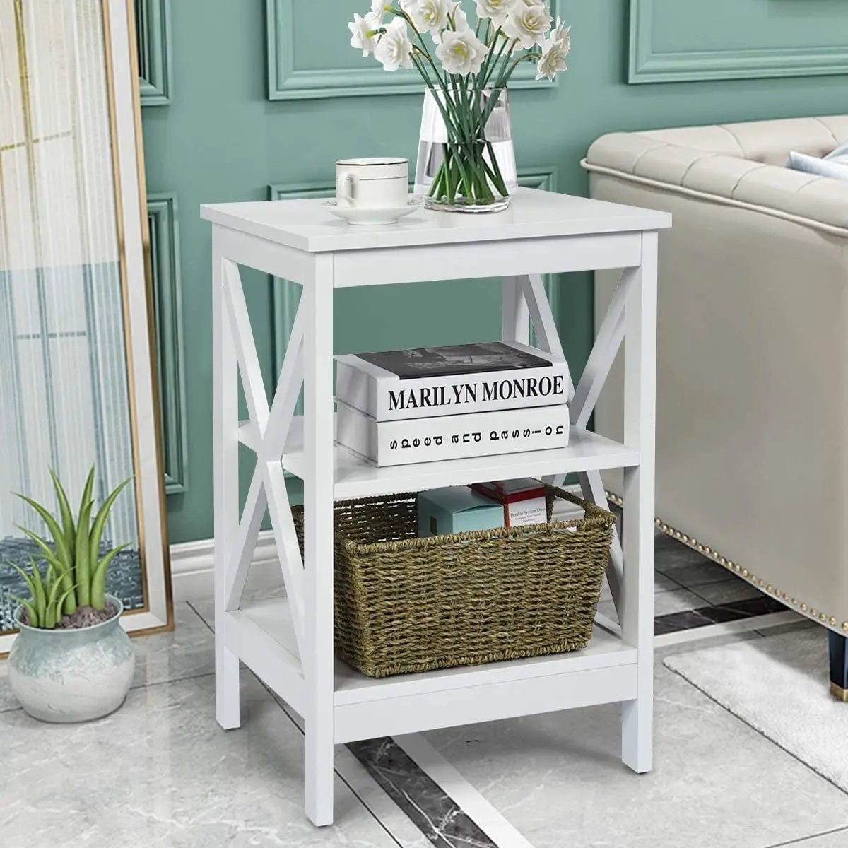 3-Tier X-Design Nightstands with Storage Shelves for Living Room Bedroom, photo 19 of 31