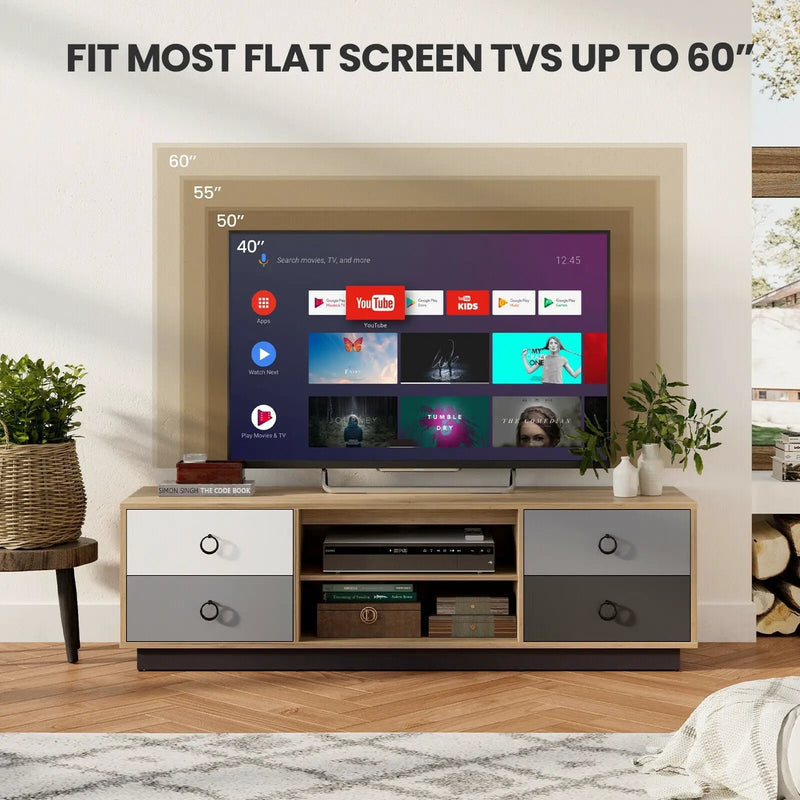 Modern 55 Inch TV Stand with 2 Storage Cabinets for TVs up to 60 Inch by DirectDeals