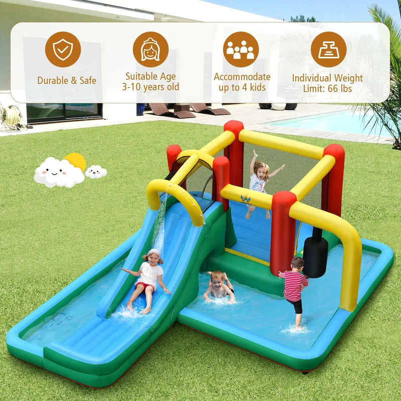 Inflatable Water Slide Climbing Bounce House with Tunnel and 735W Blower by DirectDeals