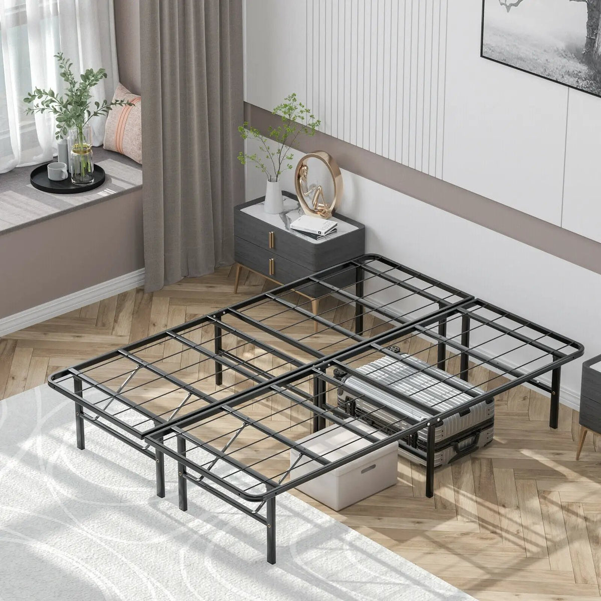 Twin/Full/Queen Size Foldable Metal Platform Bed with Tool-Free Assembly, photo 6 of 10
