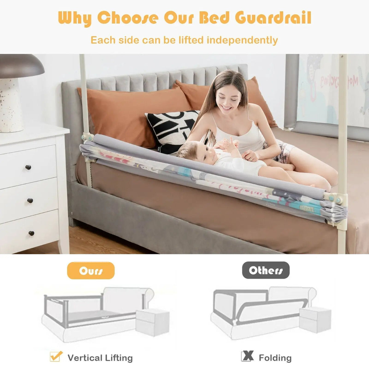 69 Inch Toddlers Vertical Lifting Baby Bedrail Guard with Lock, photo 12 of 16