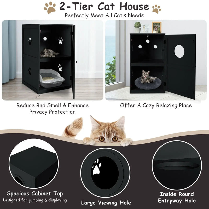 2-tier Litter Hidden Cat House With Anti-toppling Device by DirectDeals