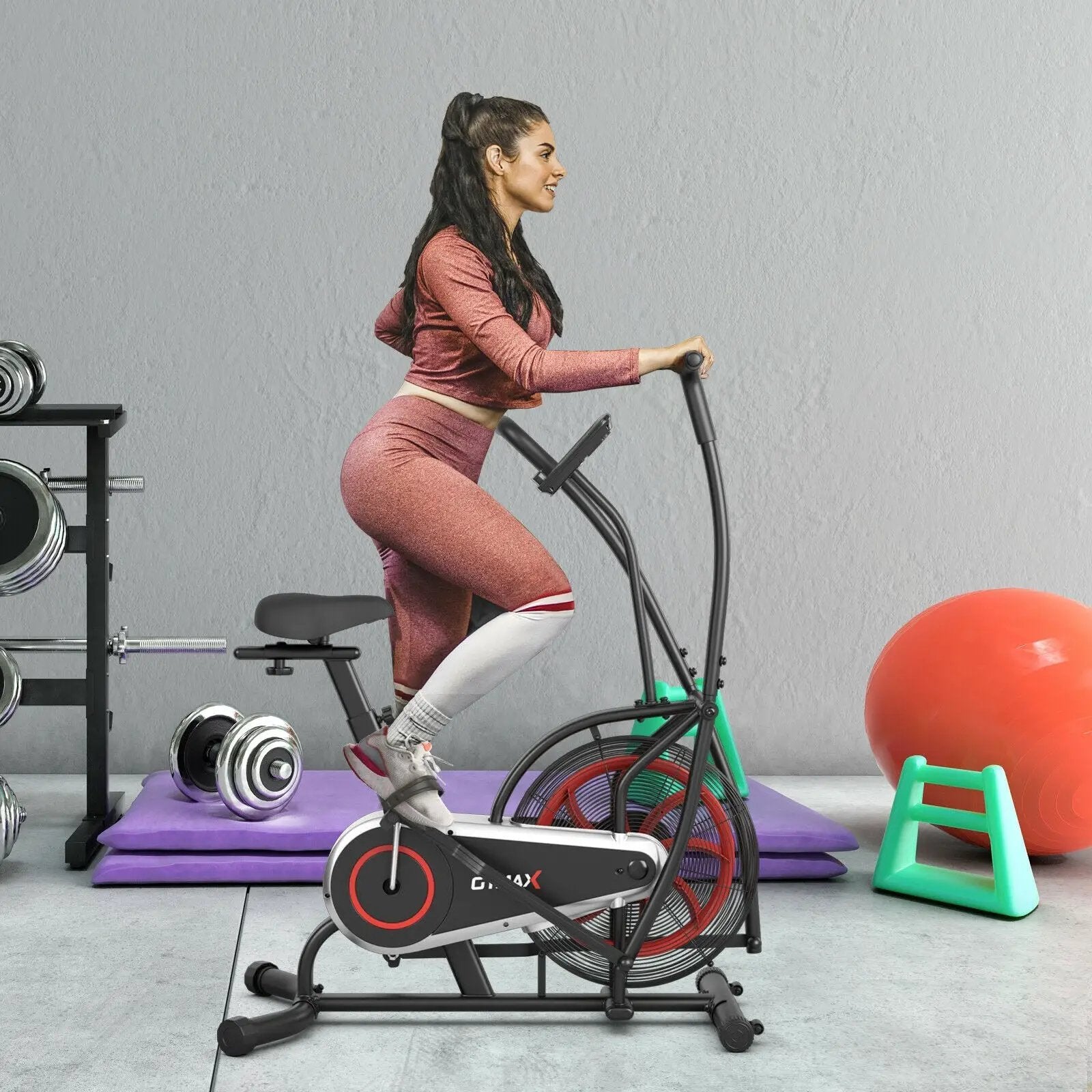 Upright Air Bike with Unlimited Resistance-Black by DirectDeals