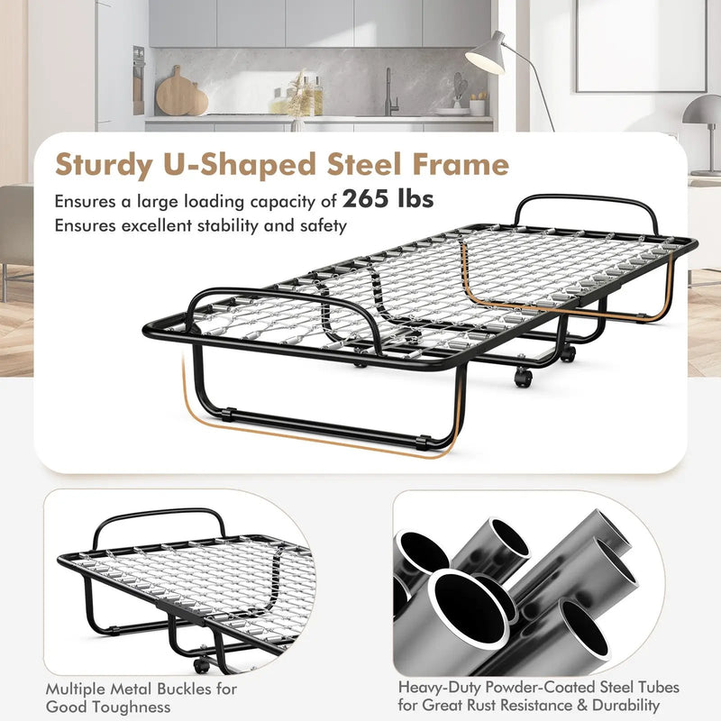 Rollaway Folding Bed with Memory Foam Mattress and Sturdy Metal Frame Made in Italy by DirectDeals