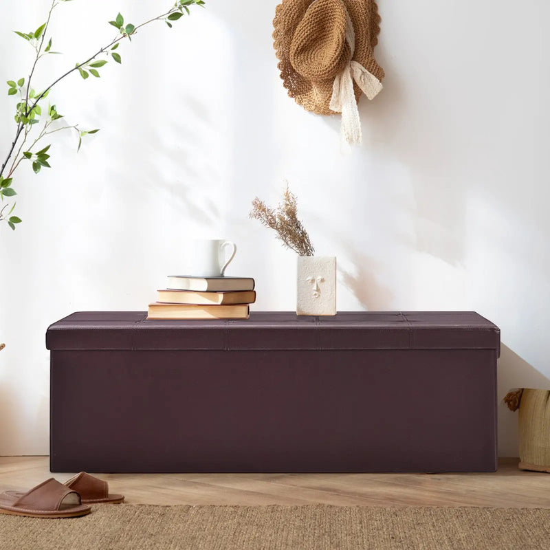 45 Inches Large Folding Ottoman Storage Seat - Brown by DirectDeals
