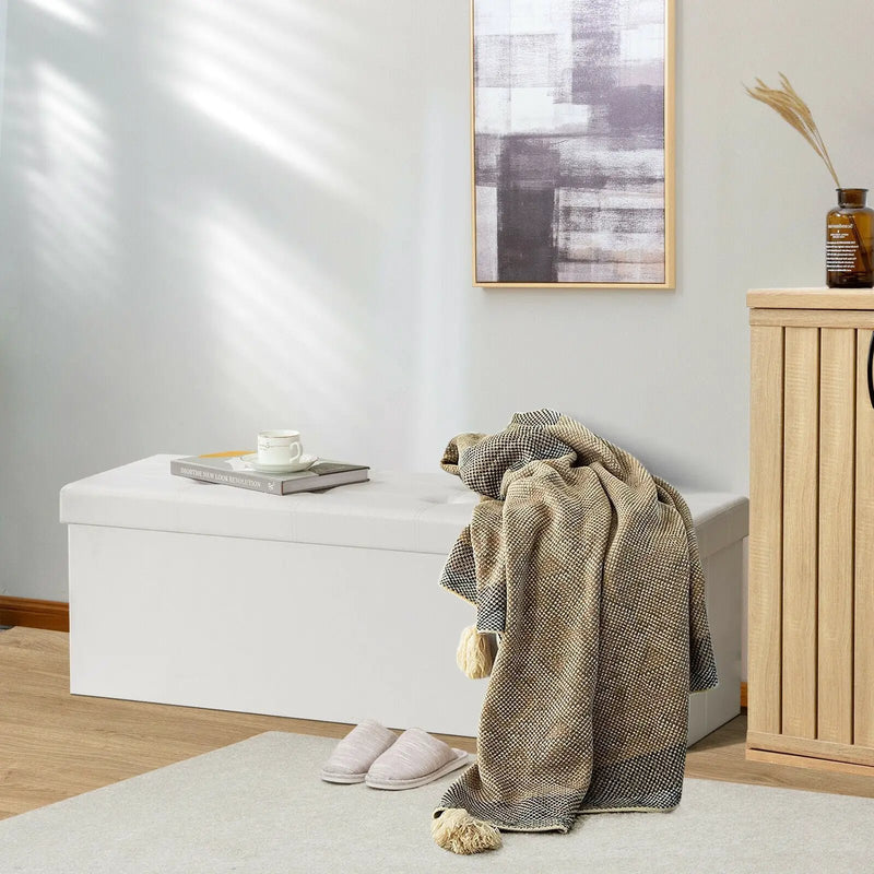 45 Inches Large Folding Ottoman Storage Seat-White by DirectDeals