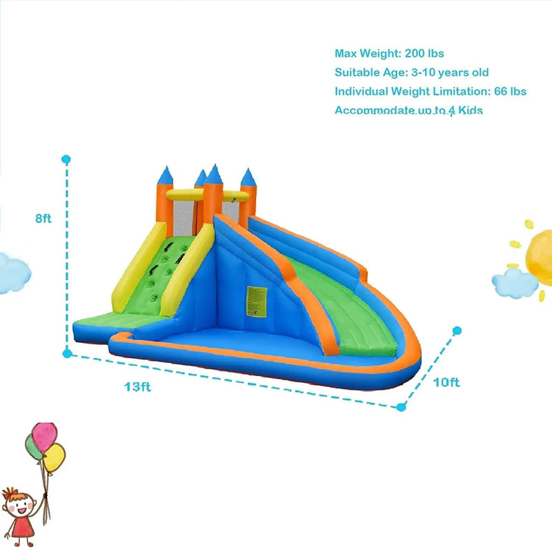 Kids Inflatable Water Slide Bouncing House with Carrying Bag and 480W Blower by DirectDeals