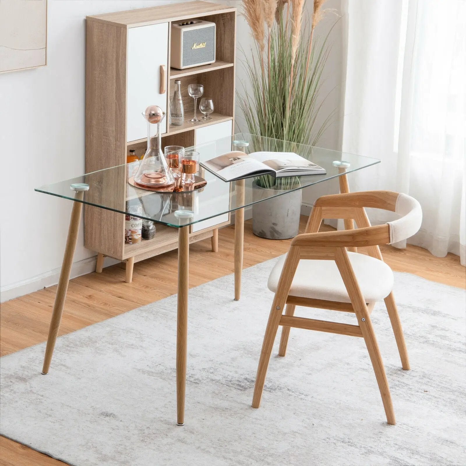 Modern Glass Rectangular Dining Table with Metal Legs by DirectDeals