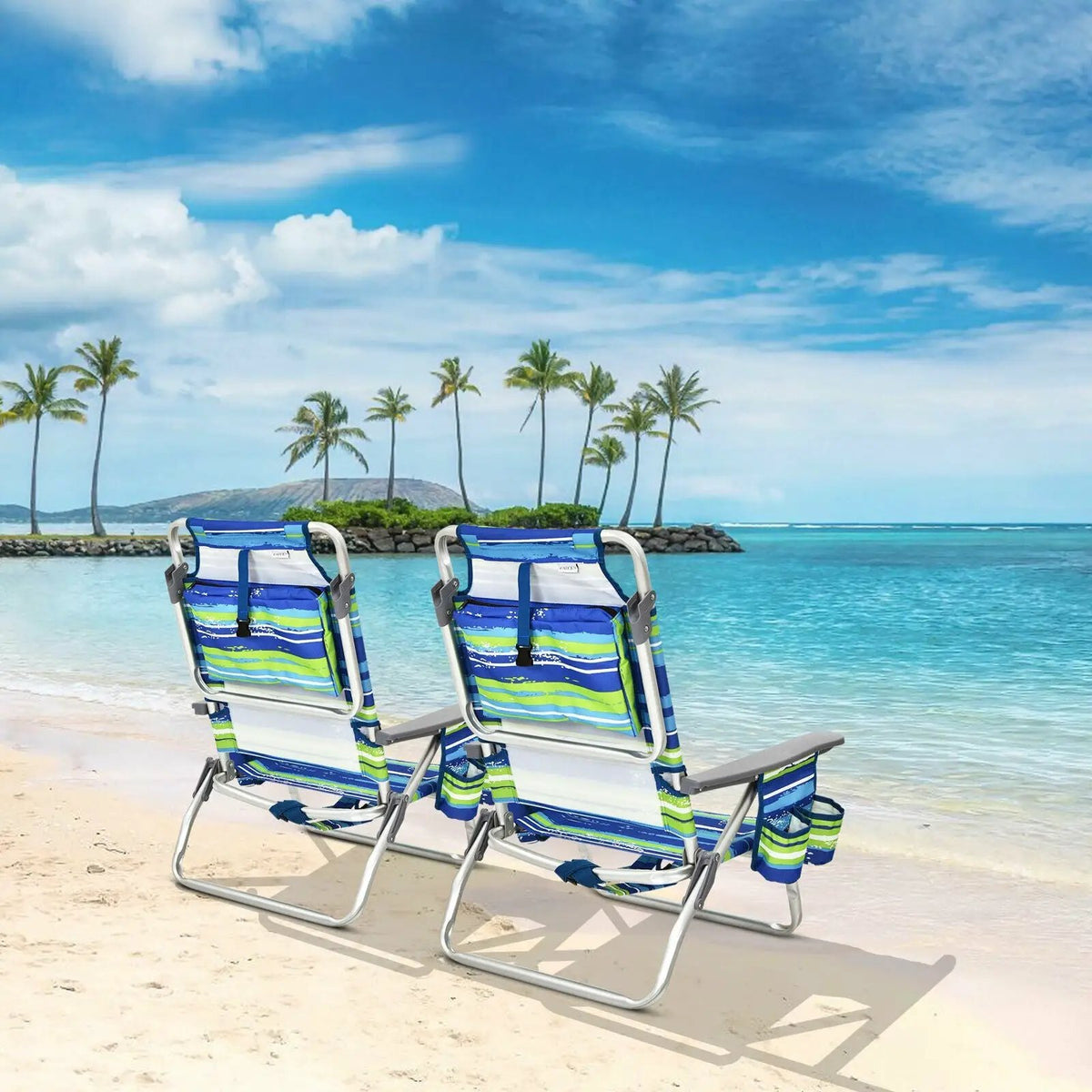 4-Pack 5-Position Outdoor Folding Backpack Beach Reclining Chair with Pillow, photo 2 of 10