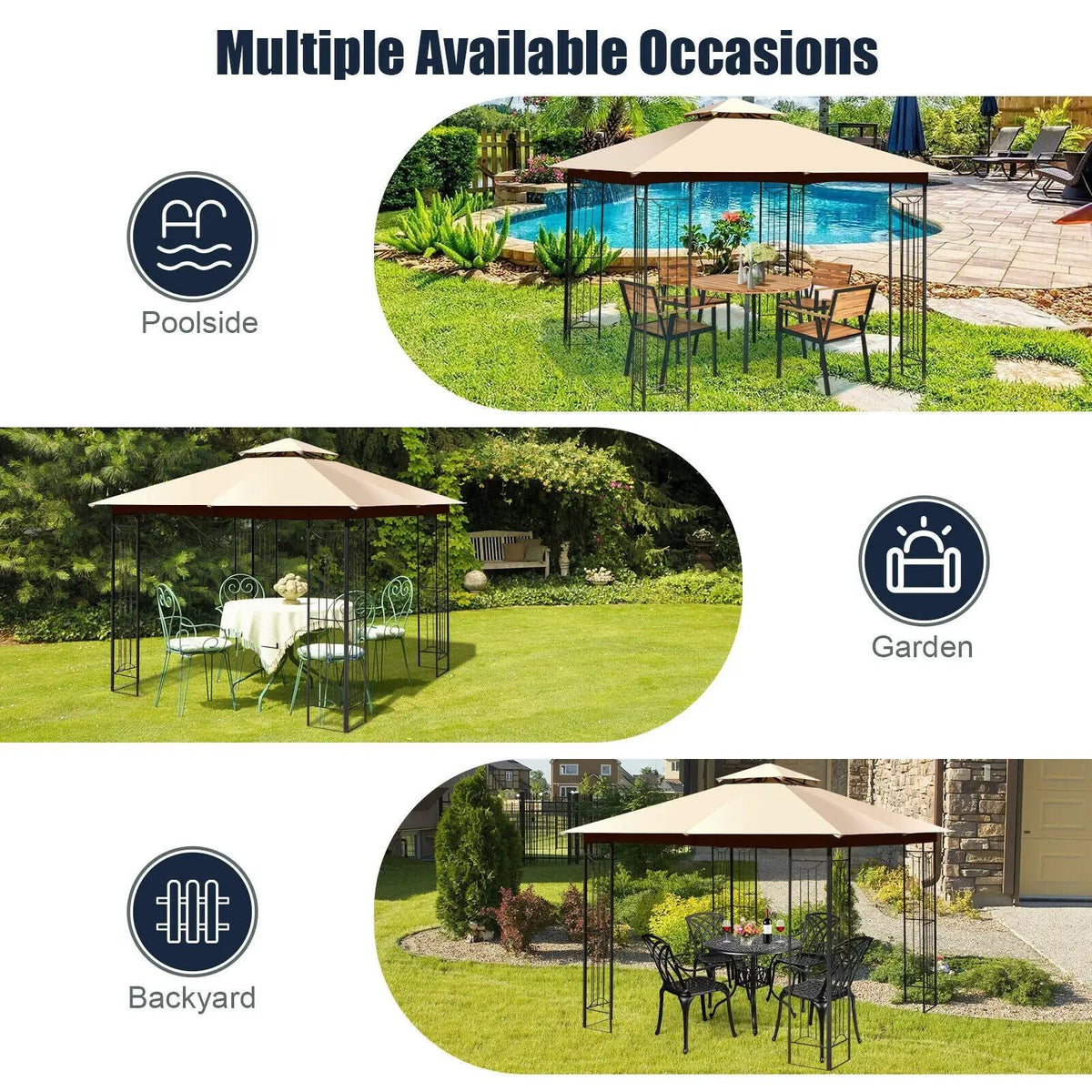 10 x 10 Feet L-Shaped Patio Canopy Gazebo Outdoor 2-Tier Steel Tent, photo 8 of 9