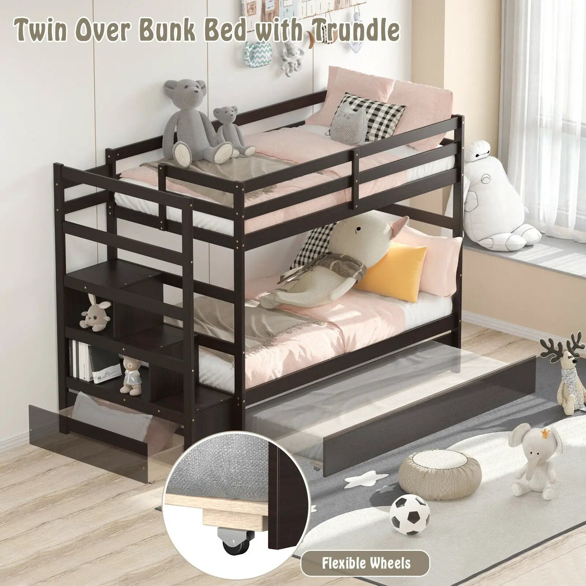 Twin Over Twin Bunk Bed with Storage Shelf and Drawer, photo 3 of 10