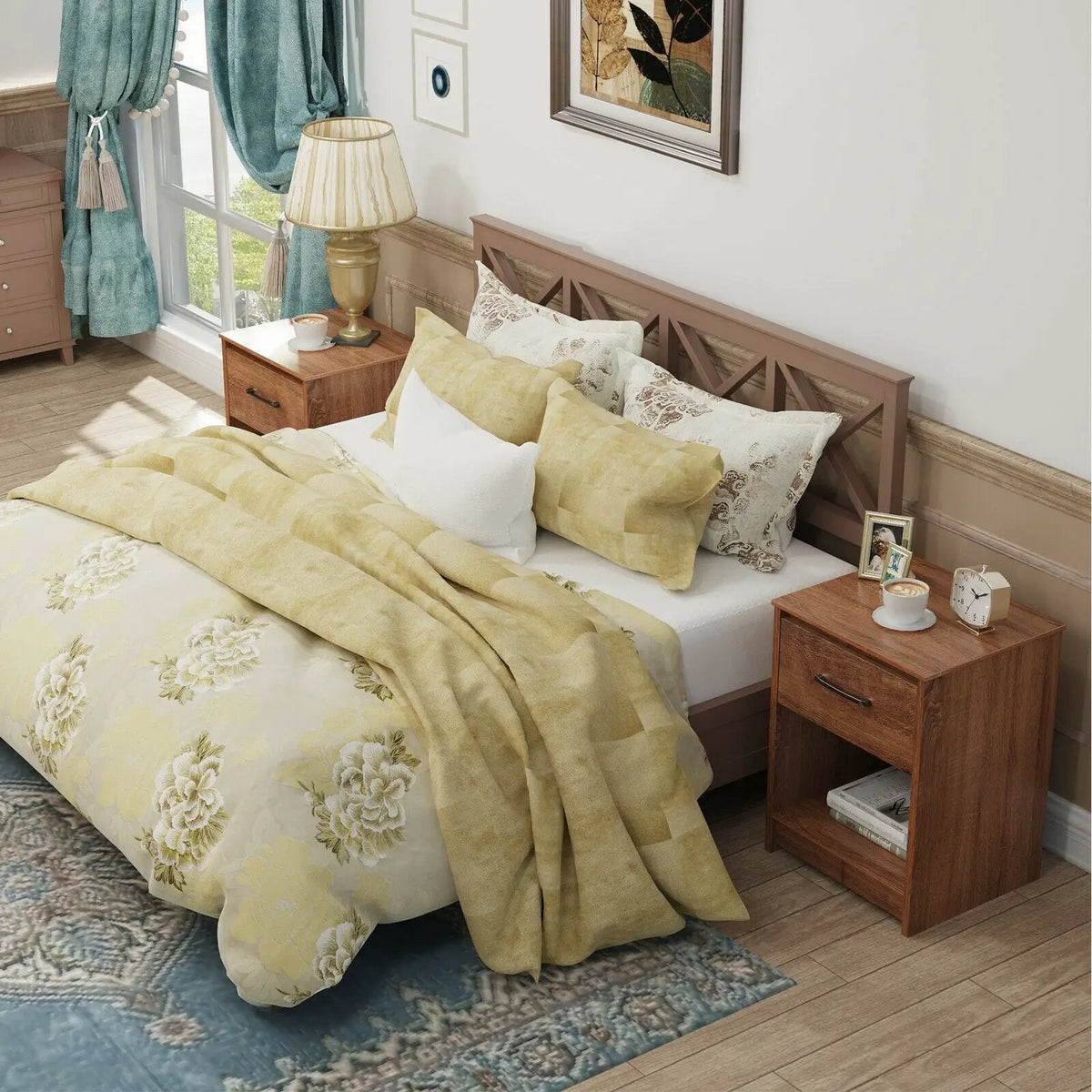 Wooden Nightstand with Drawer and Open Storage Compartment