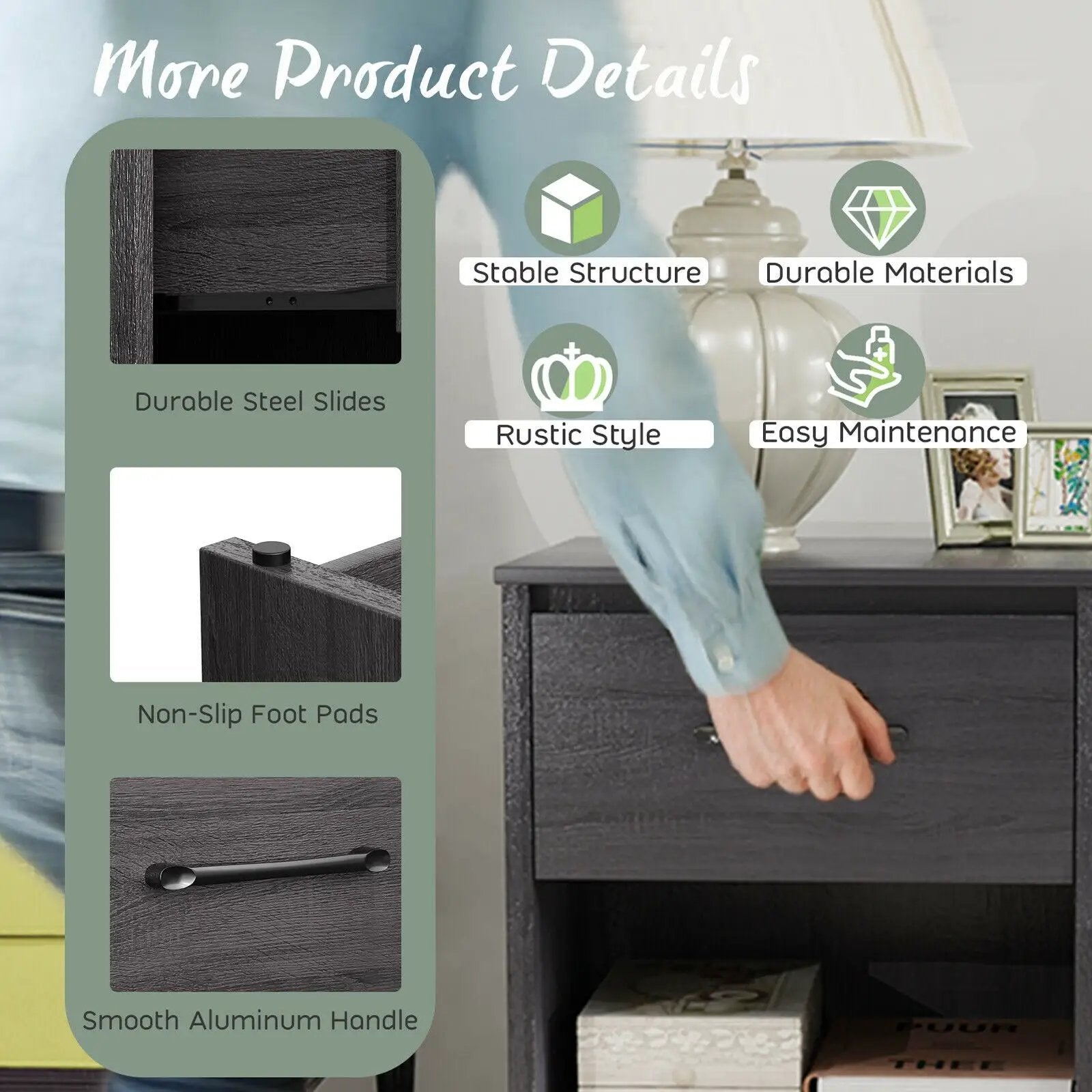 Wooden Nightstand with Drawer and Open Storage Compartment by DirectDeals