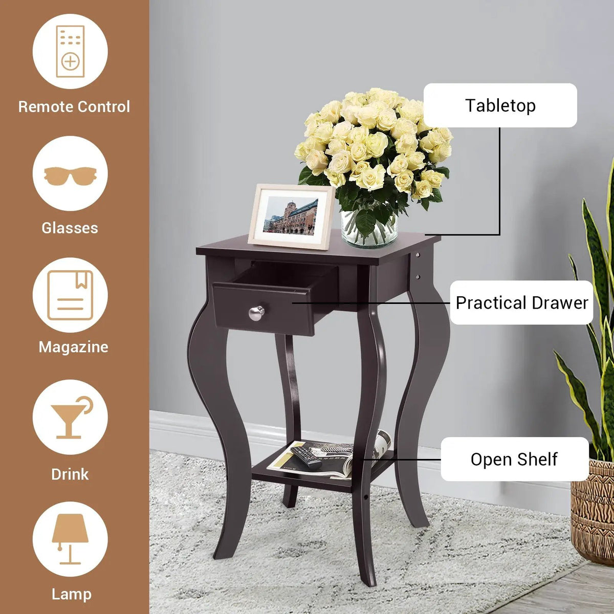 2-Tier End Table with Drawer and Shelf for Living Room Bedroom, photo 14 of 24