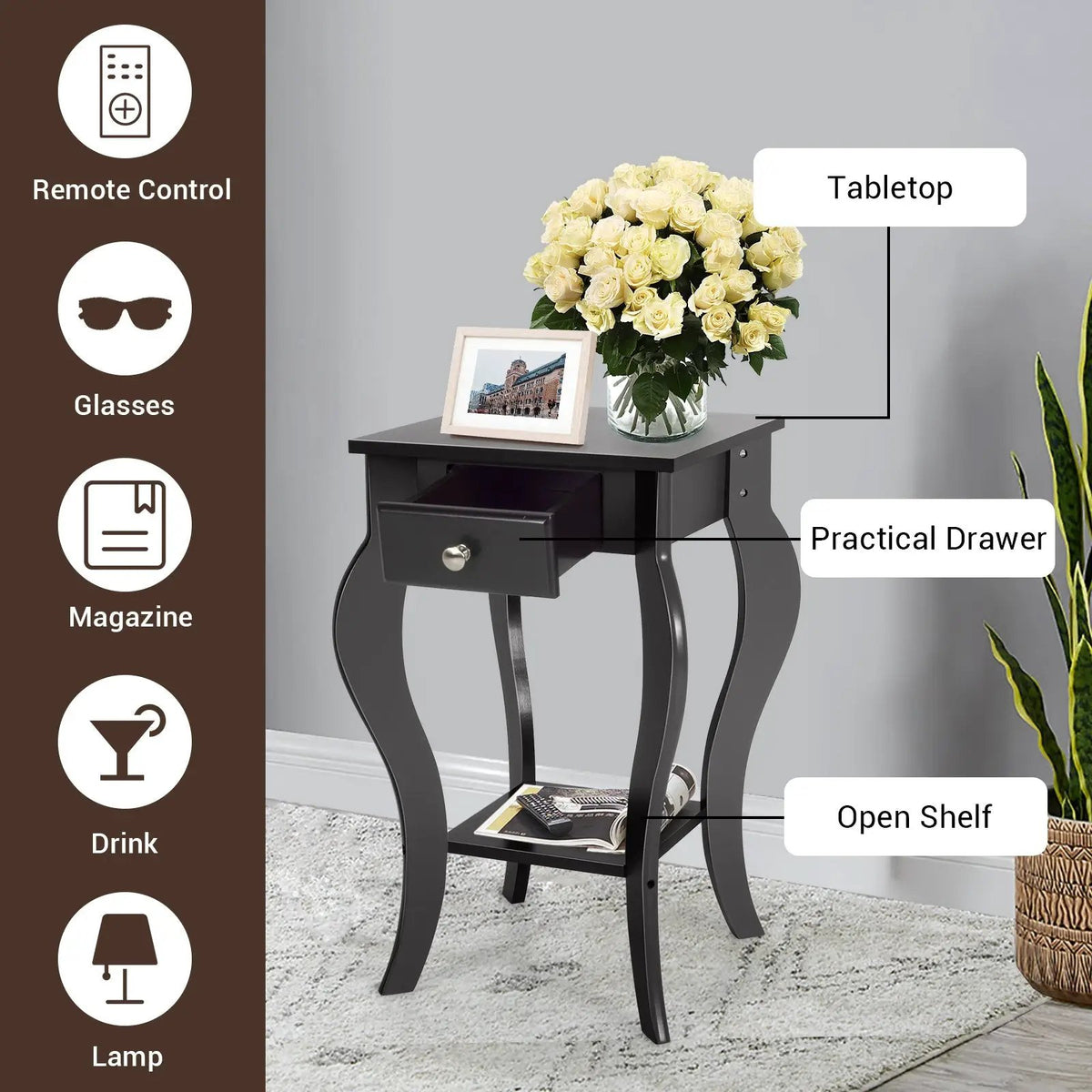 2-Tier End Table with Drawer and Shelf for Living Room Bedroom, photo 15 of 24
