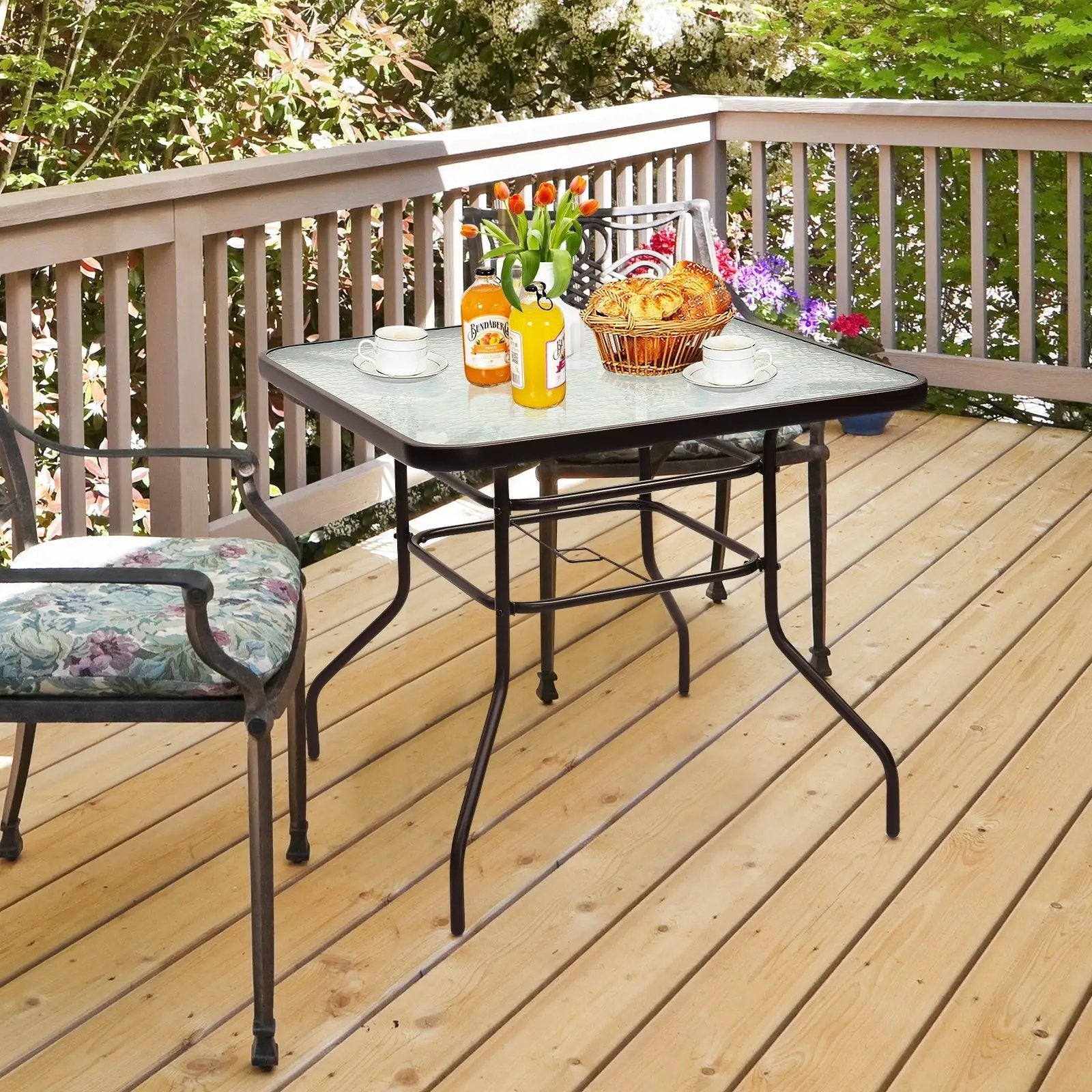 32 Inch Patio Tempered Glass Steel Frame Square Table by DirectDeals