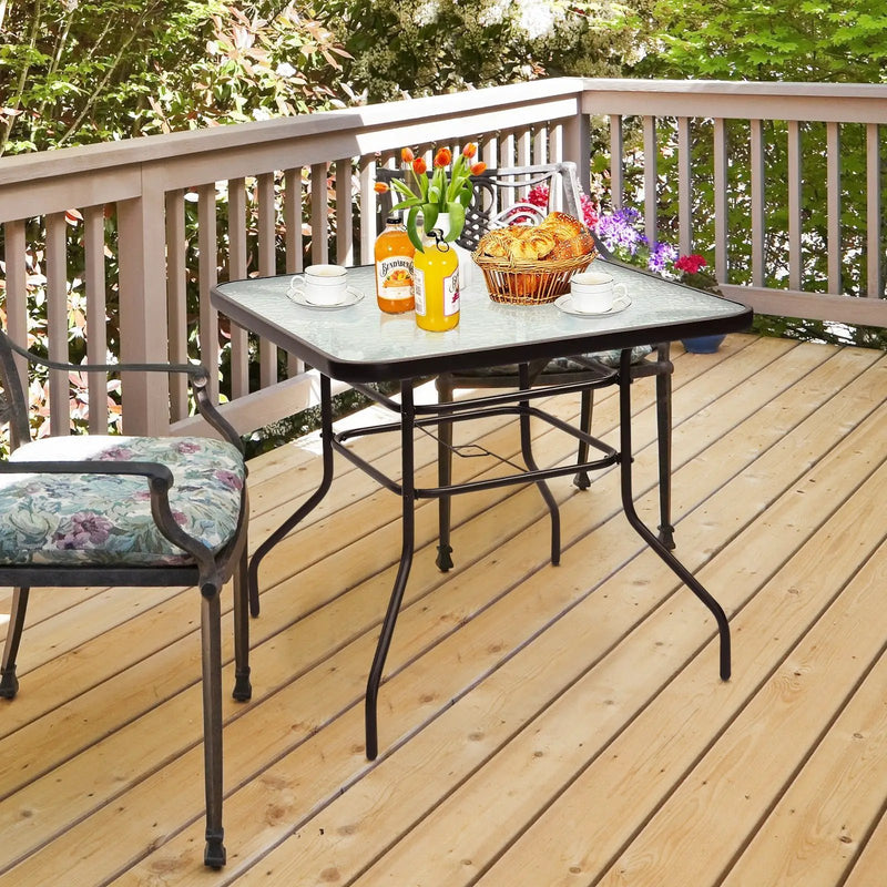 32 Inch Patio Tempered Glass Steel Frame Square Table by DirectDeals