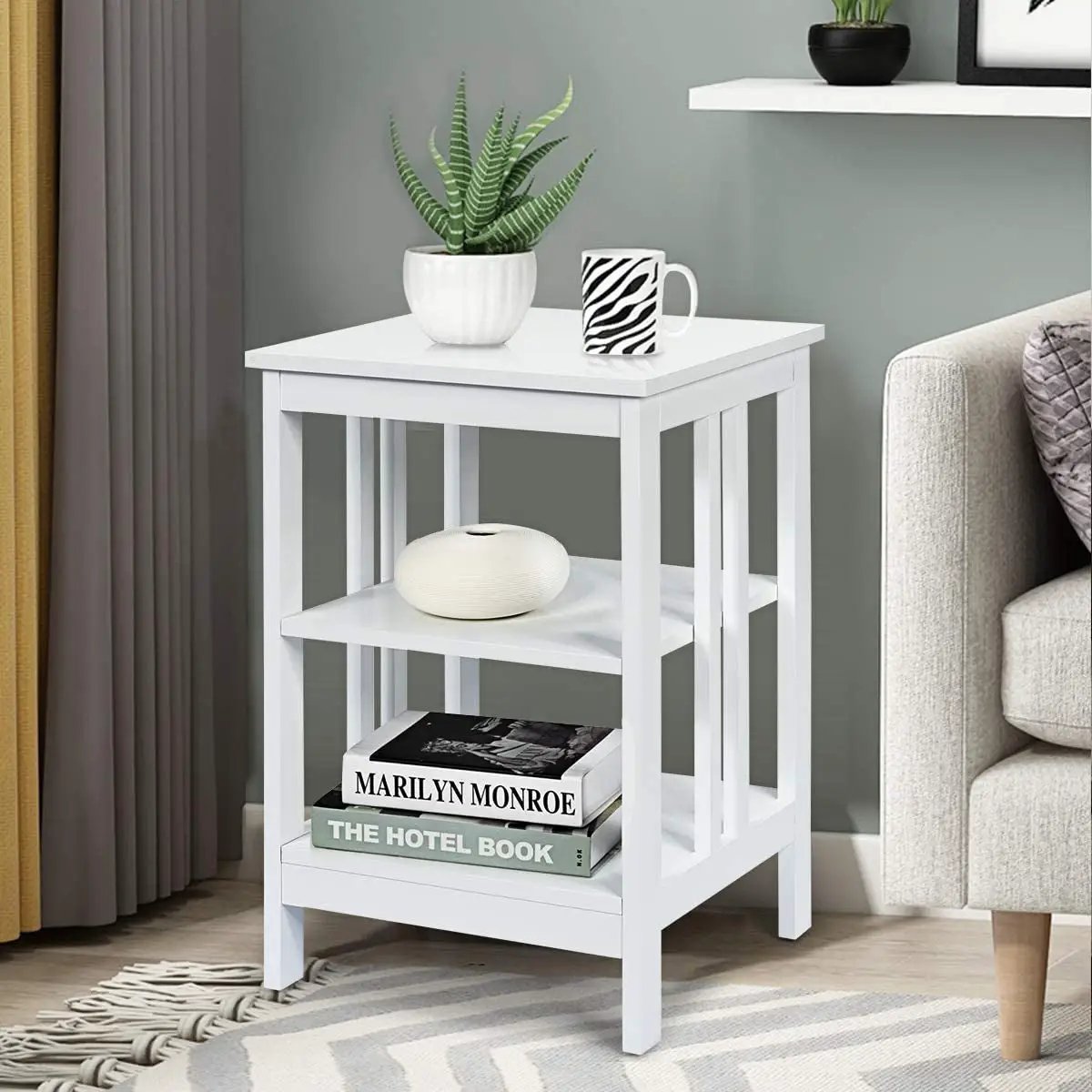 2 Pieces 3-Tier Nightstand with Reinforced Bars and Stable Structure, photo 4 of 32
