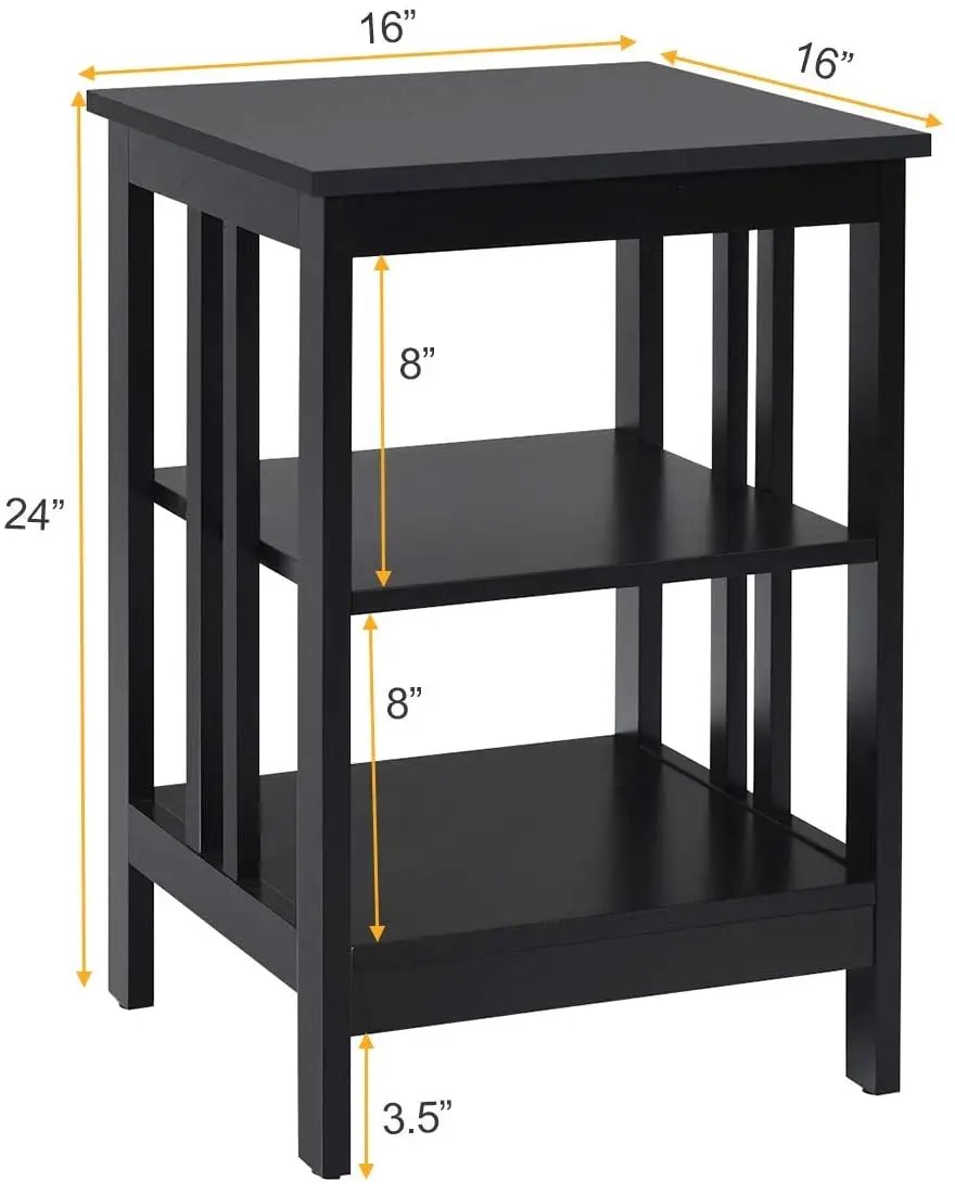 2 Pieces 3-Tier Nightstand with Reinforced Bars and Stable Structure, photo 13 of 32