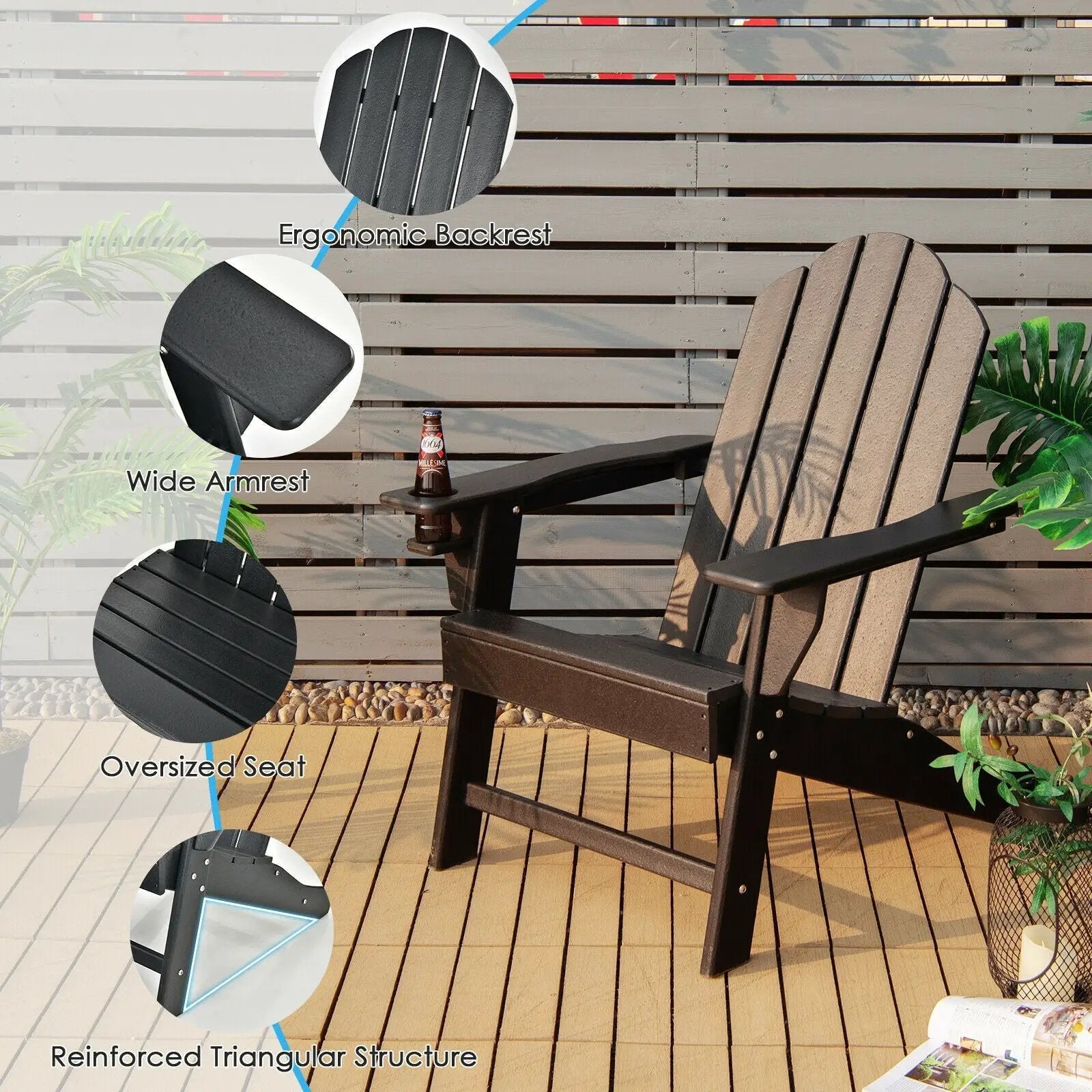 Outdoor Adirondack Chair with Built-in Cup Holder for Backyard Porch by DirectDeals