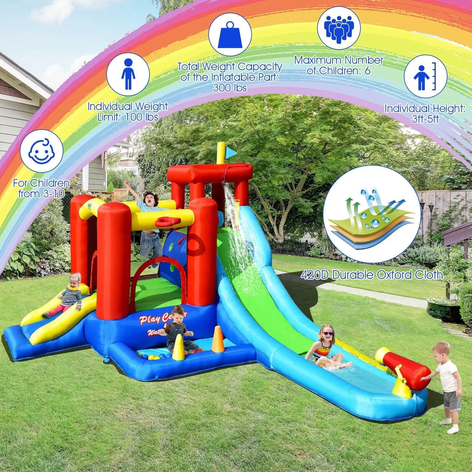 9-in-1 Inflatable Kids Water Slide Bounce House without Blower by DirectDeals