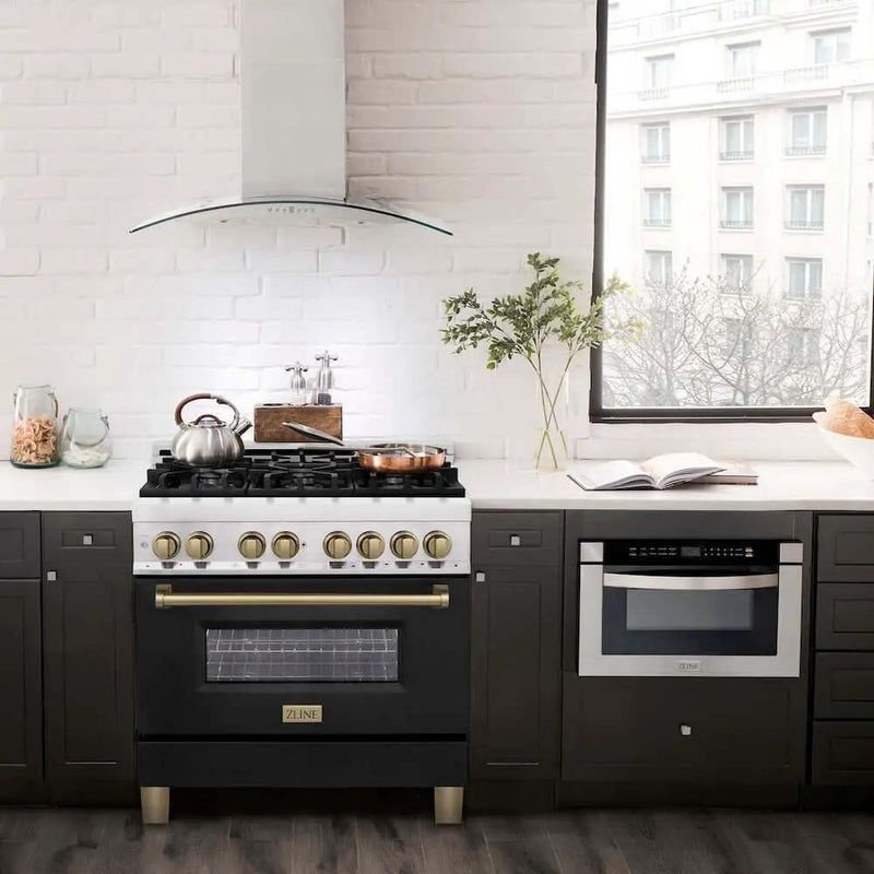 ZLINE 36" Autograph Dual Fuel Range, Black, Bronze, RAZ-BLM-36-CB by Farmhouse Kitchen and Bath