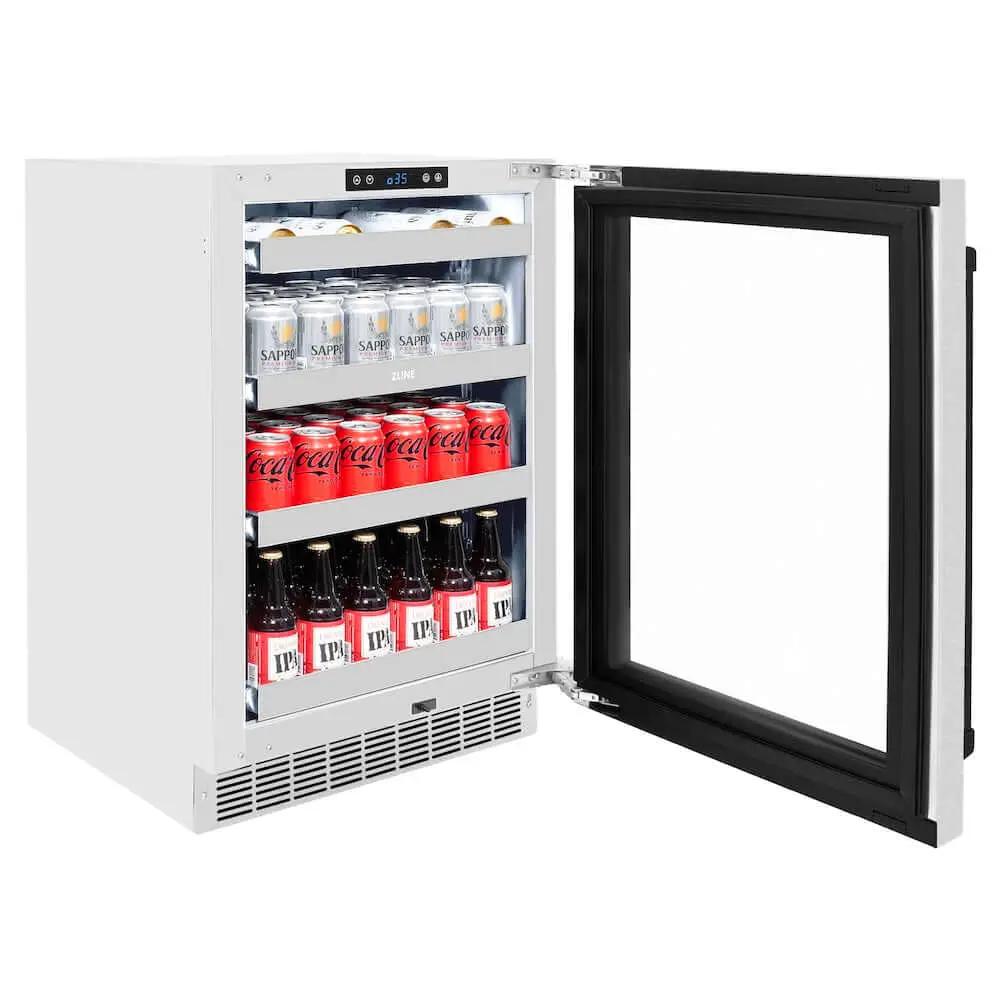 ZLINE 24" Touchstone 151 Can Beverage Fridge DuraSnow® Stainless Steel Glass Door Matte Black Handle RBSOZ-SN-24-MB by Farmhouse Kitchen and Bath