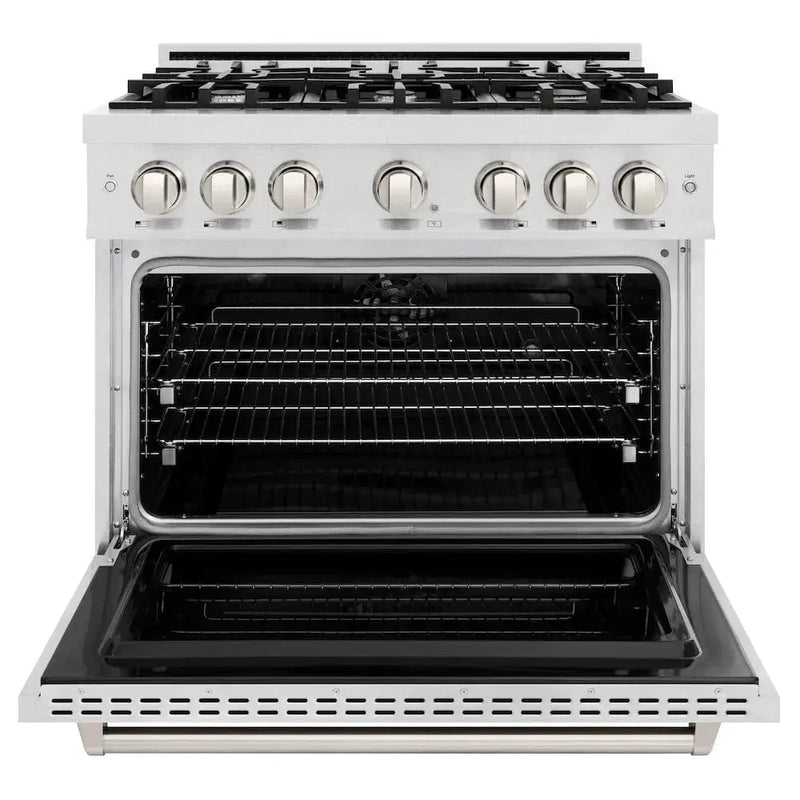 ZLINE 36" Dual Fuel Range, Gas Cooktop, Electric Convection Oven DuraSnow® Stainless Steel, CDRS-36 by Farmhouse Kitchen and Bath