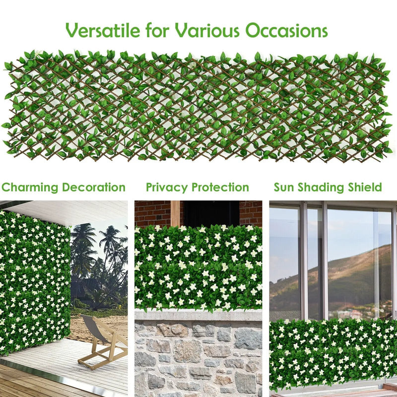 4 Pieces Expandable Faux Ivy Privacy Screen Fence Panel Pack with Flower by DirectDeals