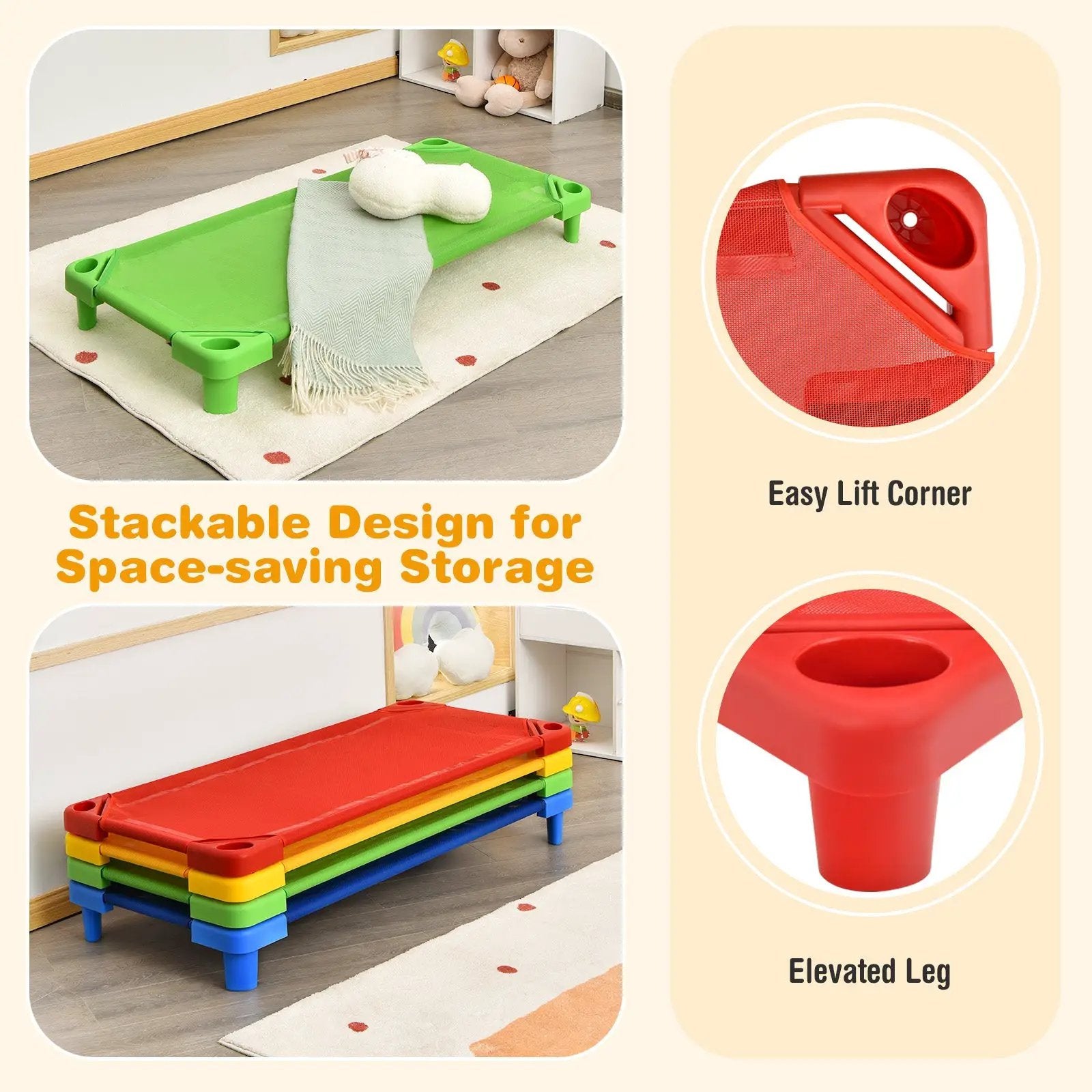 Pack of 4 Colorful Kids Stackable Naptime Cot by DirectDeals